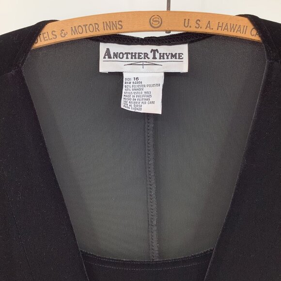 Another Thyme Black Velvet Short Sleeve Dress W/ Rhinestone Button Front Size 16 - Picture 4 of 6